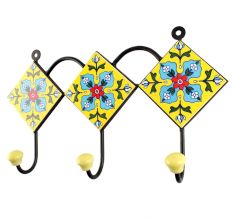 Turquoise Floral Ceramic Tile Hook