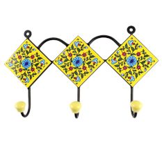 Turquoise Wheel Flower Ceramic Tile Hook 