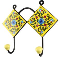 Forest Green Leaf Flower Ceramic Tile Hook 