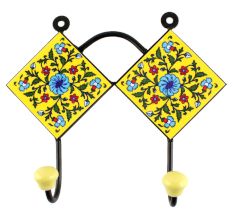 Forest Green Leaf Flower Ceramic Tile Hook 