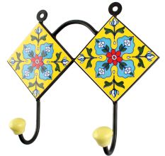 Turquoise Ceramic Floral Tile Hook Online