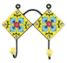Turquoise Ceramic Floral Tile Hook Online