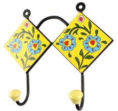 Ceramic Floral Tile Hook in Yellow