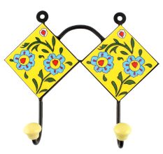 Ceramic Floral Tile Hook in Yellow