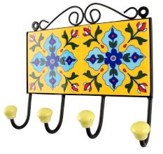 Turquoise Floral Ceramic Tile Hook