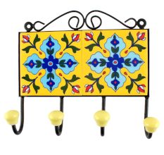 Turquoise Floral Ceramic Tile Hook