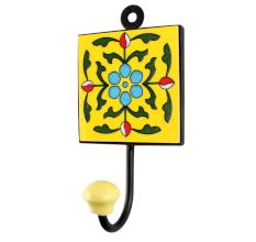 Yellow Ceramic Floral Tile Wall Hook