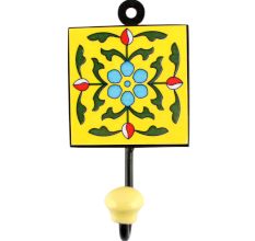 Yellow Ceramic Floral Tile Wall Hook