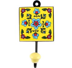 Turquoise Tiny Flower Ceramic Tile Wall Hook Online