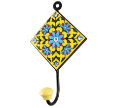 Turquoise Sunflower Ceramic Tile Hook
