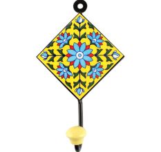 Turquoise Sunflower Ceramic Tile Hook