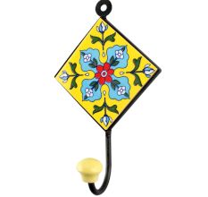 Turquoise Floral Ceramic Tile Hook