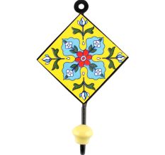 Turquoise Floral Ceramic Tile Hook