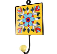 Turquoise Sunflower Ceramic Tile Hook