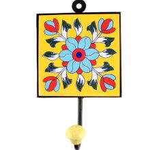 Turquoise Sunflower Ceramic Tile Hook