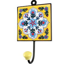 White Base Ceramic Floral Tile Hook