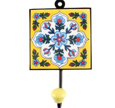 White Base Ceramic Floral Tile Hook