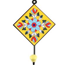 Yellow Base Turquoise Sunflower Ceramic Tile Hook 
