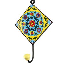 Turquoise Floral Ceramic Tile Hook