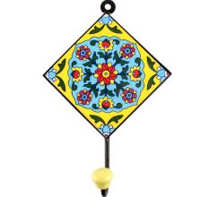 Turquoise Floral Ceramic Tile Hook
