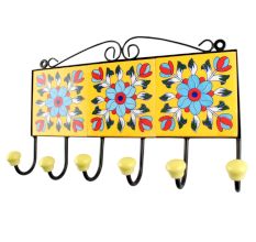 Ceramic Tile Hook in Turquoise Sunflower