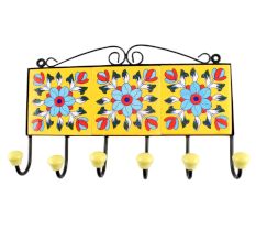 Ceramic Tile Hook in Turquoise Sunflower