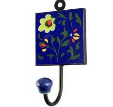 Navy Blue Floral Ceramic Hook
