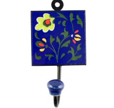Navy Blue Floral Ceramic Hook
