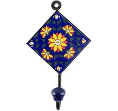 Navy Blue Sunflower Ceramic Tile Wall Hook