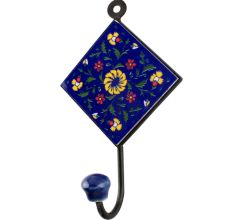 Navy Blue Wheel Flower Ceramic Tile Hook