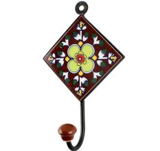 Dark Brown Floral Ceramic Tile Hook