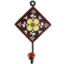 Dark Brown Floral Ceramic Tile Hook