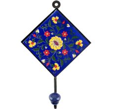 Navy Blue Ceramic Floral Tile Hook