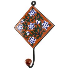 Brown Floral Ceramic Tile Wall Hook