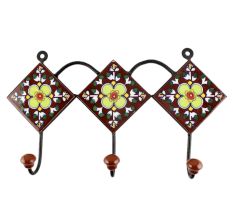 Ceramic Floral Tile Wall Hook in Dark Brown