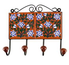 Brown Base Forest Green Leaf Ceramic Tile Hook
