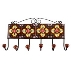 Dark Brown Floral Ceramic Tile Hook
