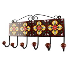 Dark Brown Floral Ceramic Tile Hook