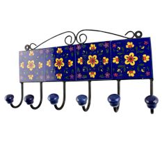 Navy Blue Ceramic Floral Tile Hook