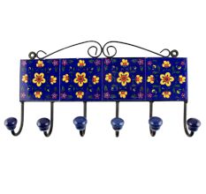 Navy Blue Ceramic Floral Tile Hook