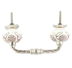 White With Brown Marigold Etched Ceramic Cut Bridge Handle Online