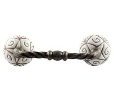 White Base Brown Etched Ceramic Cut Bridge Handle