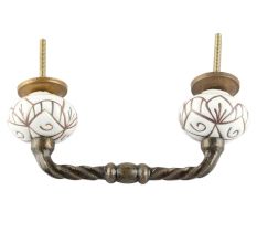 White Base Brown Etched Ceramic Cut Bridge Handle