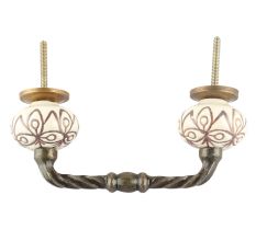 Cream Brown Floral Etched Ceramic Cut Bridge Handle Online
