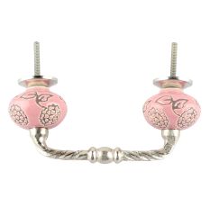 Pink Marigold Etched Ceramic Cut Bridge Handle