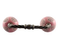Pink Marigold Etched Ceramic Cut Bridge Handle