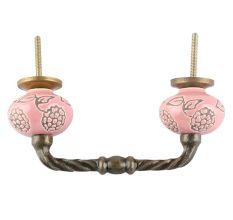 Pink Marigold Etched Ceramic Cut Bridge Handle