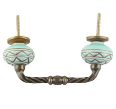 Sea Green Pattern Etched Ceramic Cut Bridge Handle