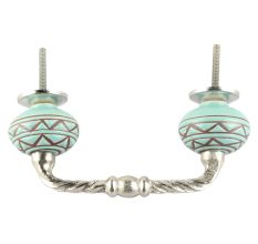 Sea Green Pattern Etched Ceramic Cut Bridge Handle