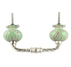 Pea Green Amarylis Floral Etched Ceramic Cut Bridge Handle